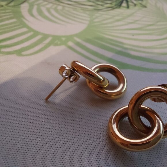 Double loop earrings. Stainless steel. Gold PVD plating. - Picture 2 of 6